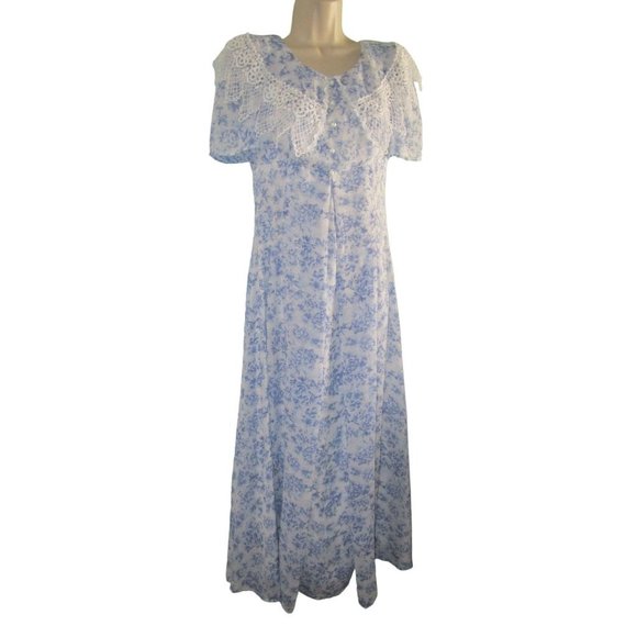 Vintage Scott McClintock Blue Floral Lace Empire Waist Tea Dress Ladies Size 8 - Picture 1 of 16